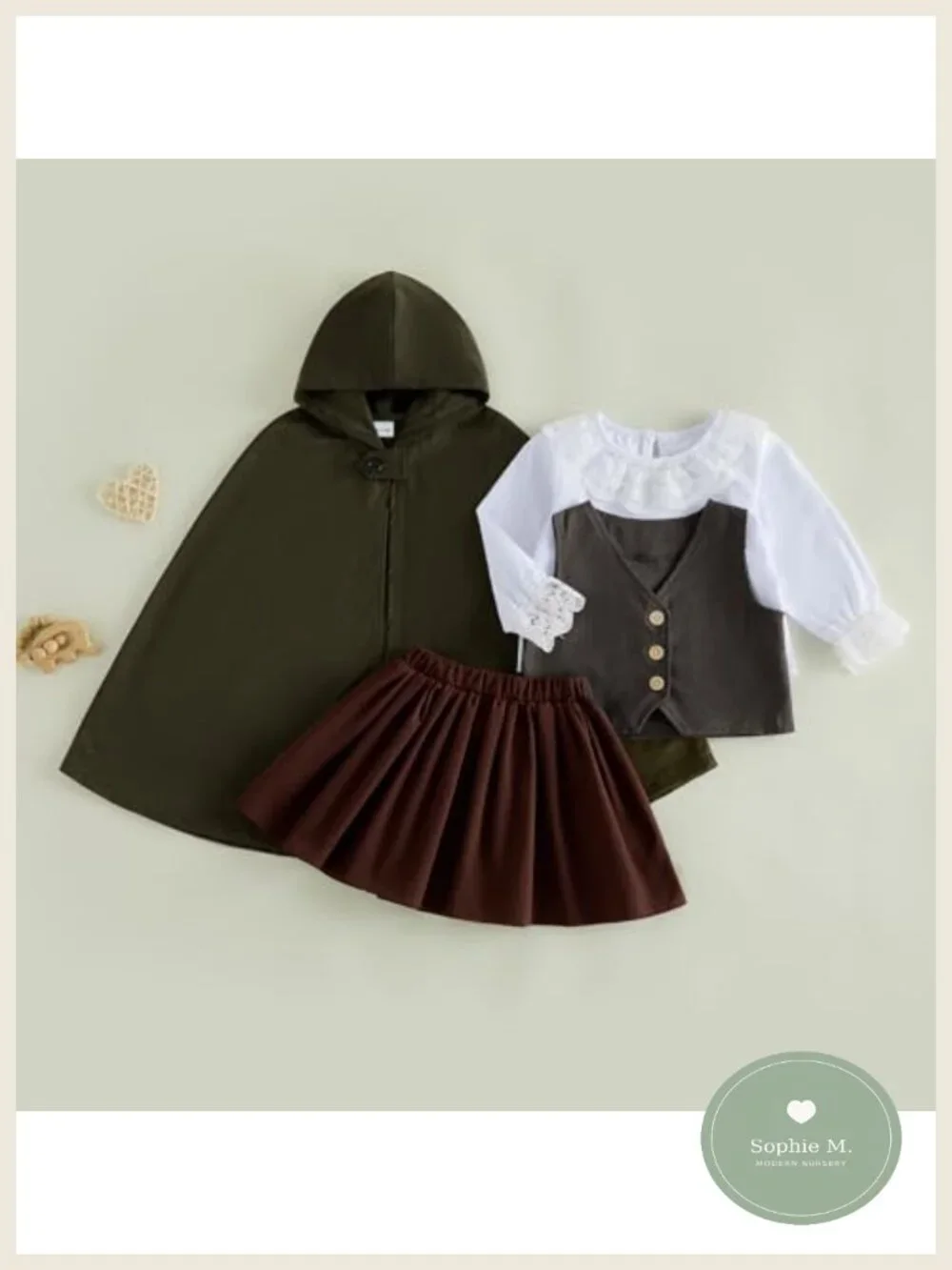 Toddler Girl Medieval Costume 4 Pcs Set Long Sleeve Vest Skirt Cloak